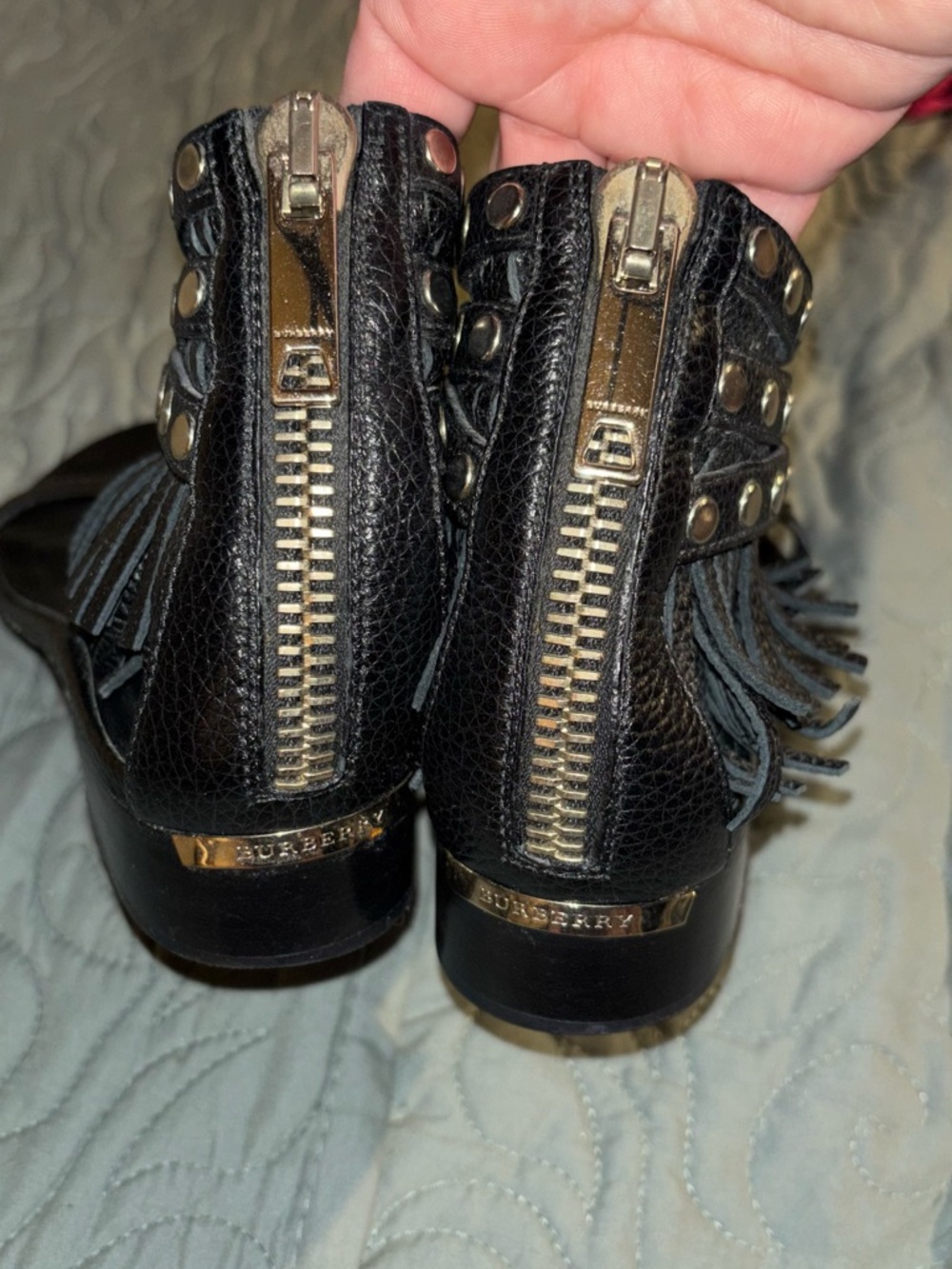 Burberry Black Studded Fringe Leather Sandals - Picture 4 of 8